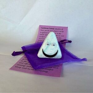 Gemstone Emoji Caribbean Calcite Smiley Face One of Kind Natural Stone Gift.